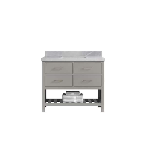 Willow Collections Parker 42 in. Single Sink Freestanding Elephant Gray Bath Vanity with Pearl Gray Quartz Top Unassembled