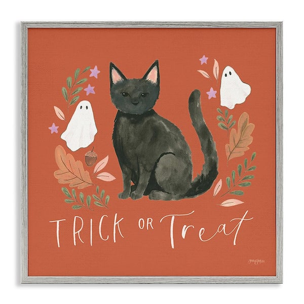 Stupell Industries Trick Or Treat Cat by Jenaya Jackson 1-Piece Framed Graphic Print Typography Poster Art Print 12 in. x 12 in.
