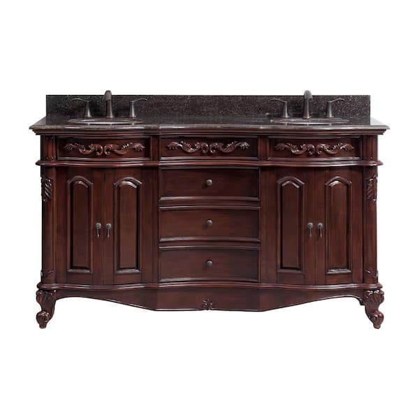Avanity Provence 61 in. W x 22.5 in. D x 35 in. H Vanity in Antique Cherry with Granite Top in Imperial Brown with White Basin