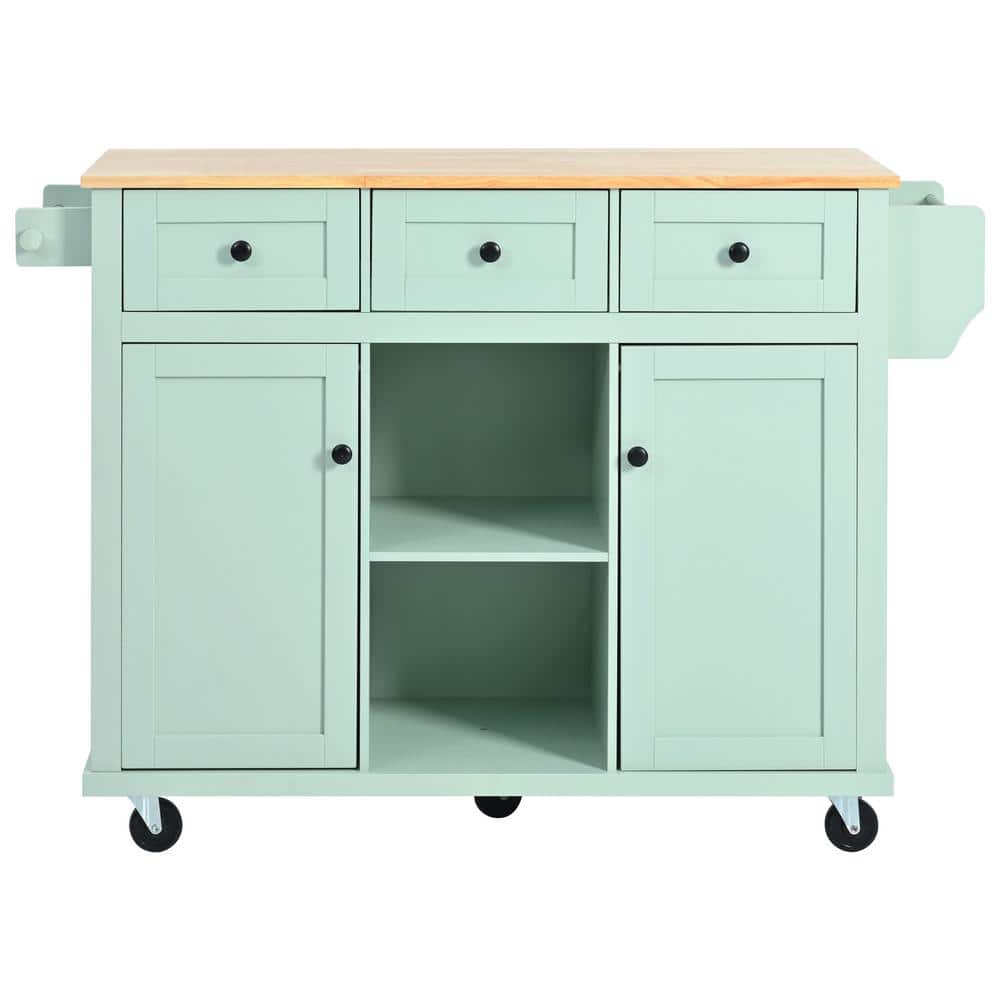 Mint Green Outdoor Kitchen Cart Kitchen Island, Grill Cart on 5 Wheels with