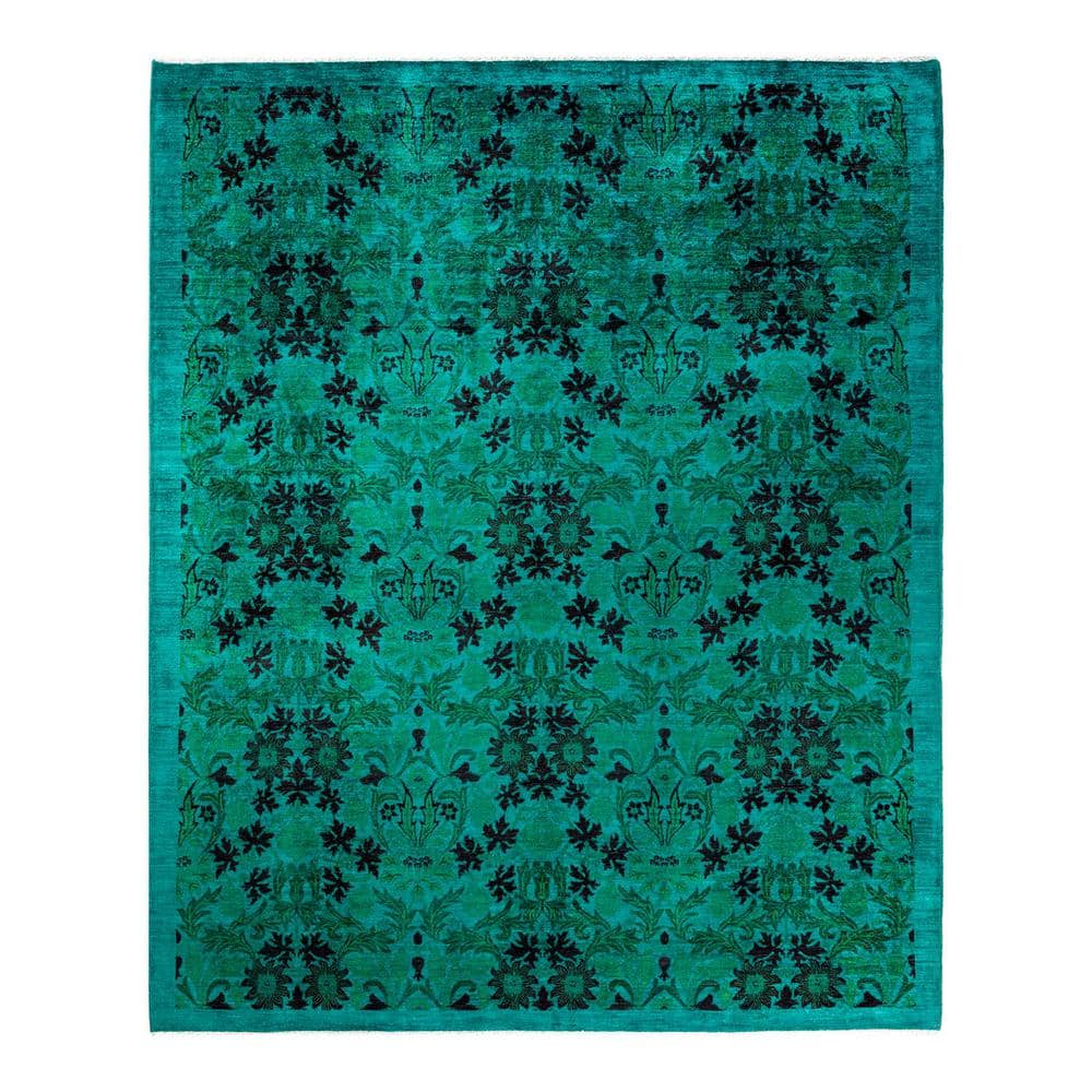 Hand Knotted Wool Contemporary Overdyed Green Area Rug 8' 2 x 10' 0