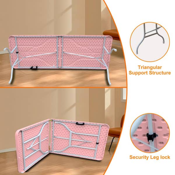 8 ft. Pink Folding Table, Portable Plastic Table for Camping