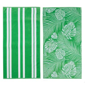 Green Printed Cotton Velour 2 Pack Premium Beach Towels