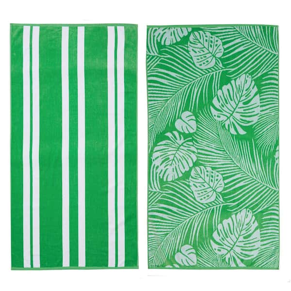 FRESHFOLDS Green Printed Cotton Velour 2 Pack Premium Beach Towels