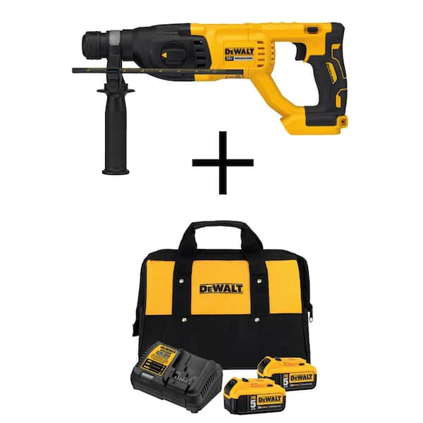 DEWALT 20-Volt MAX Cordless Brushless 1 in. SDS Plus Rotary Hammer (Tool-Only) with 20V 5.0Ah Battery (2-Pack), Charger & Bag
