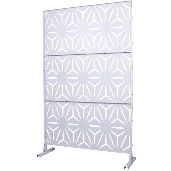 JimsMaison 76 in. H x 48 in. W Steel Garden Fence Freestanding Outdoor Privacy Screen in White