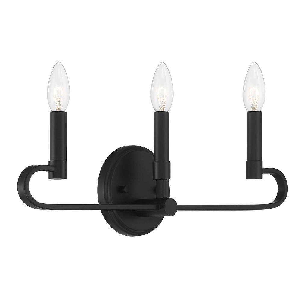 Matte Black Modern Dimmable 3-Light Vanity Fixture