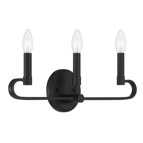 Designers Fountain Summit 20 in. 3-Light Matte Black Modern Traditional Vanity with Candelabra-Style Curves