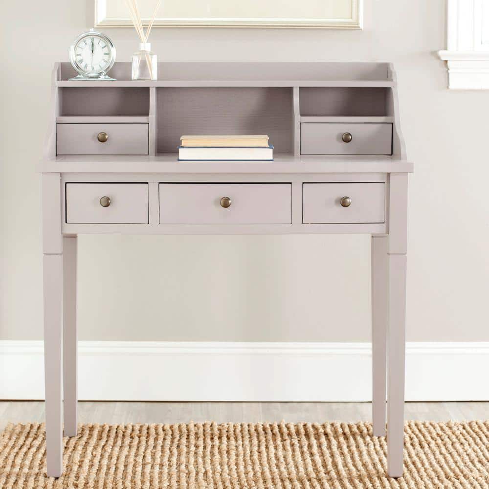 Quartz Grey Transitional 5-Drawer Writing Desk with Hutch