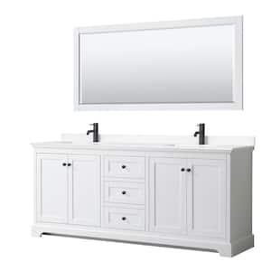 Avery 80 in. W x 22 in. D x 35 in. H Double Bath Vanity in White with White Cultured Marble Top and 70 in. Mirror