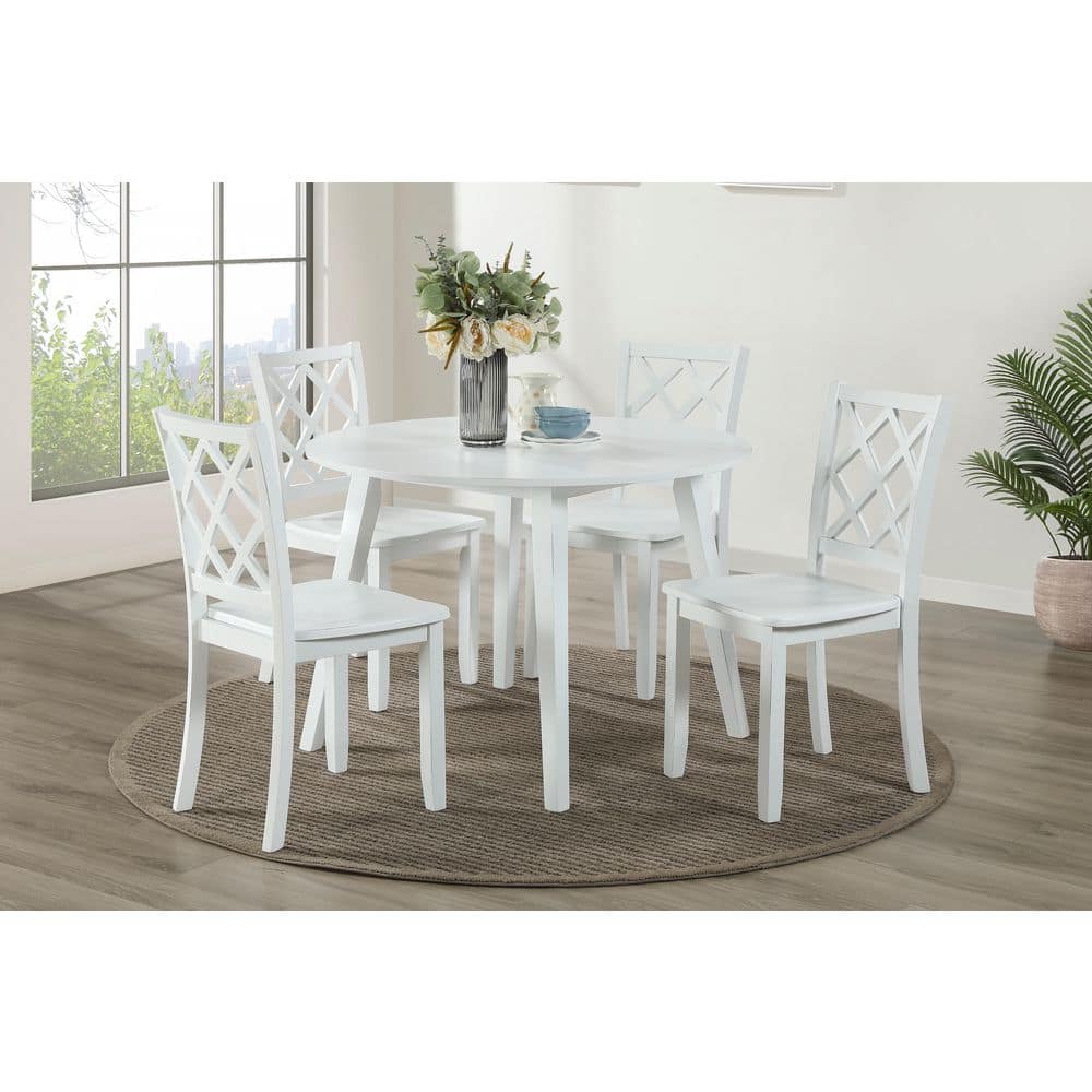 White Round Wood Dining Set with Diamond Trellis Chairs