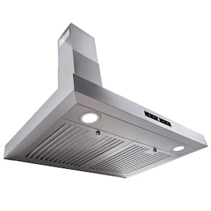 Wall Mount Range Hood, Ductless Chimney-Style Kitchen Stove Vent, Stainless Steel Filter with 3-Speed Exhaust Fan