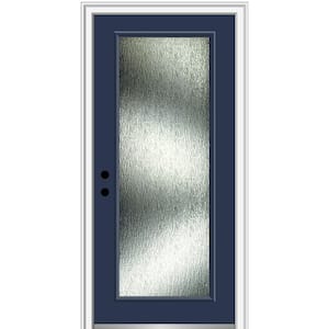 Rain Glass 32 in. x 80 in. Right-Hand Inswing Full Lite Painted Naval Prehung Front Door on 4-9/16 in. Frame