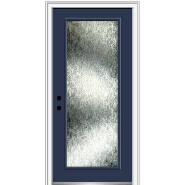 MMI DOOR Rain Glass 36 in. x 80 in. Right-Hand Inswing Full Lite Painted Blue Fiberglass Prehung Front Door on 6-9/16 in. Frame
