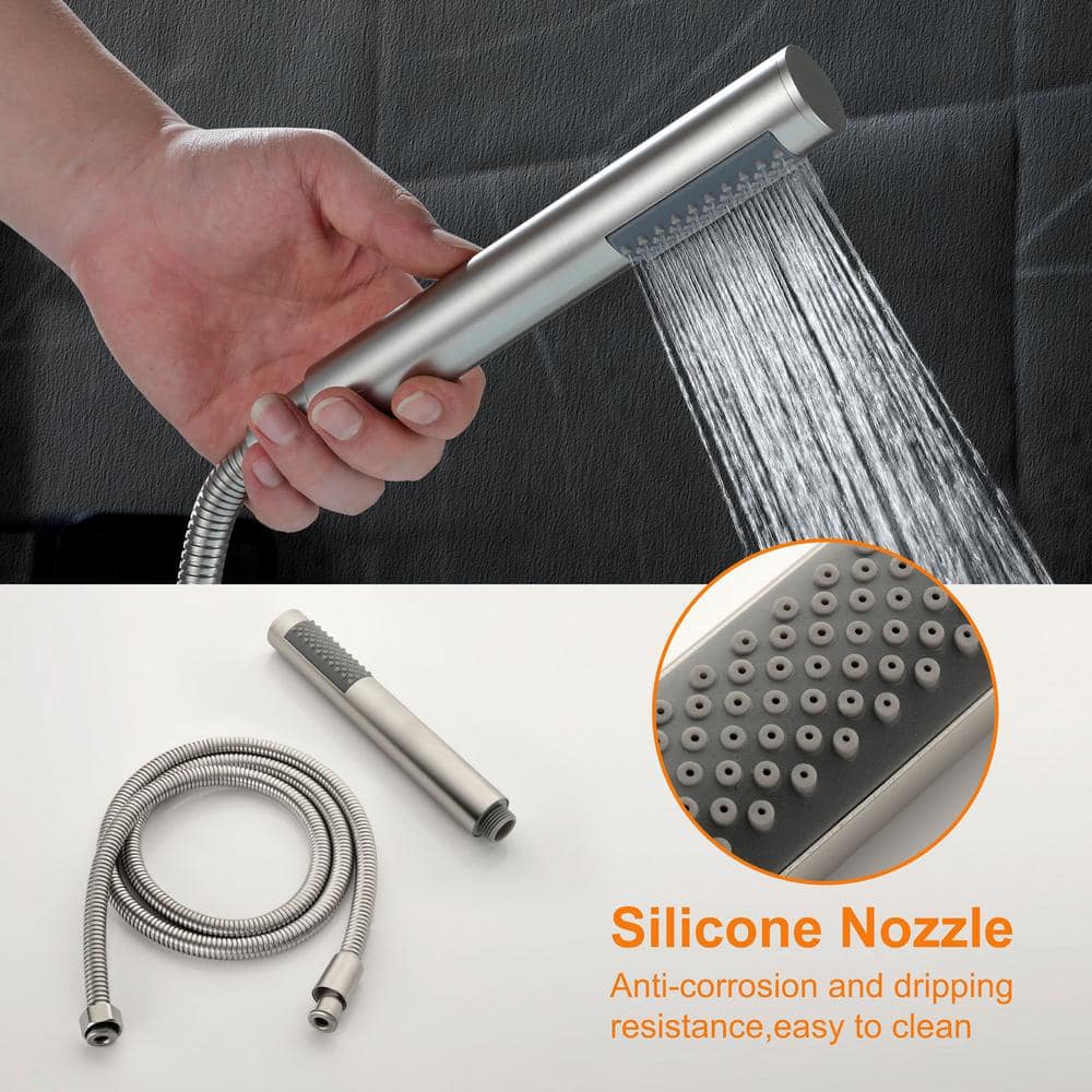 Brushed Nickel Freestanding Tub Filler with Hand Shower