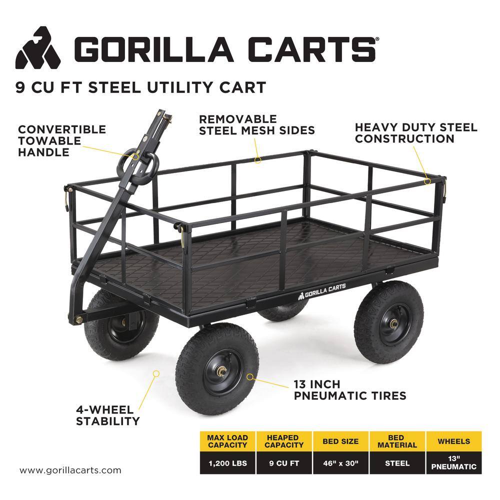 Black Heavy-Duty Steel Utility Wagon with Removable Sides