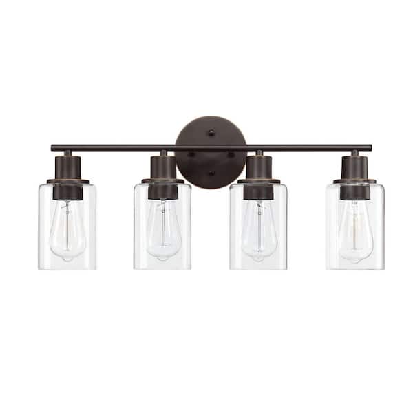 23.09 in. 4-Light Oil Rubbed Bronze Vanity Light with Clear Glass Shades for Bathroom
