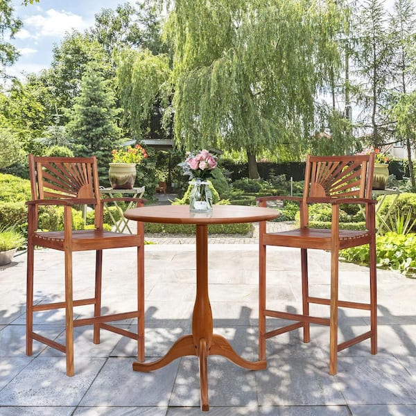 ANGELES HOME 2-Piece Wood Outdoor Bar Stool, 29 in. Seat Height