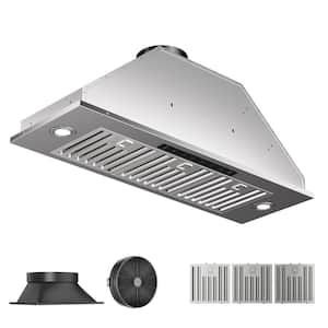 36 in. 900 CFM Convertible Ducted to Ductless Insert Range Hood in Stainless Steel with 3-Speed and Removable LED Lights