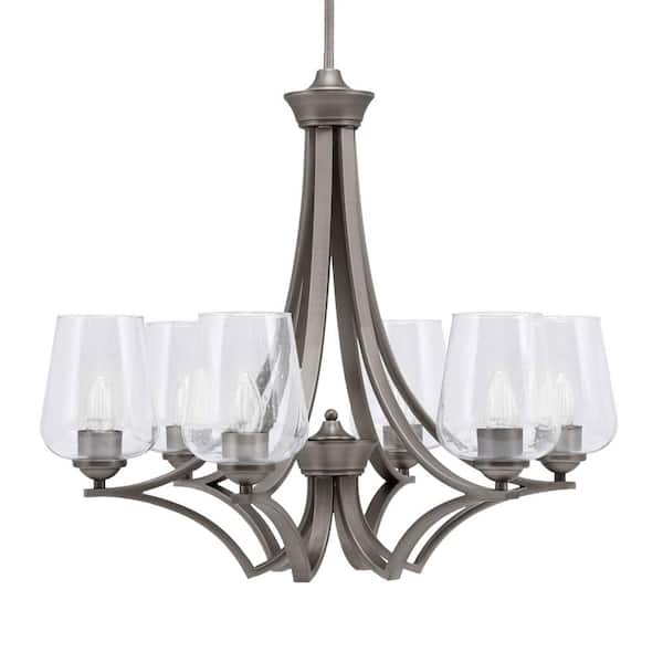 Unbranded Clevelend 6-Light Graphite Round Chandelier with 5 in. Clear Bubble Glass Shades, No bulbs included