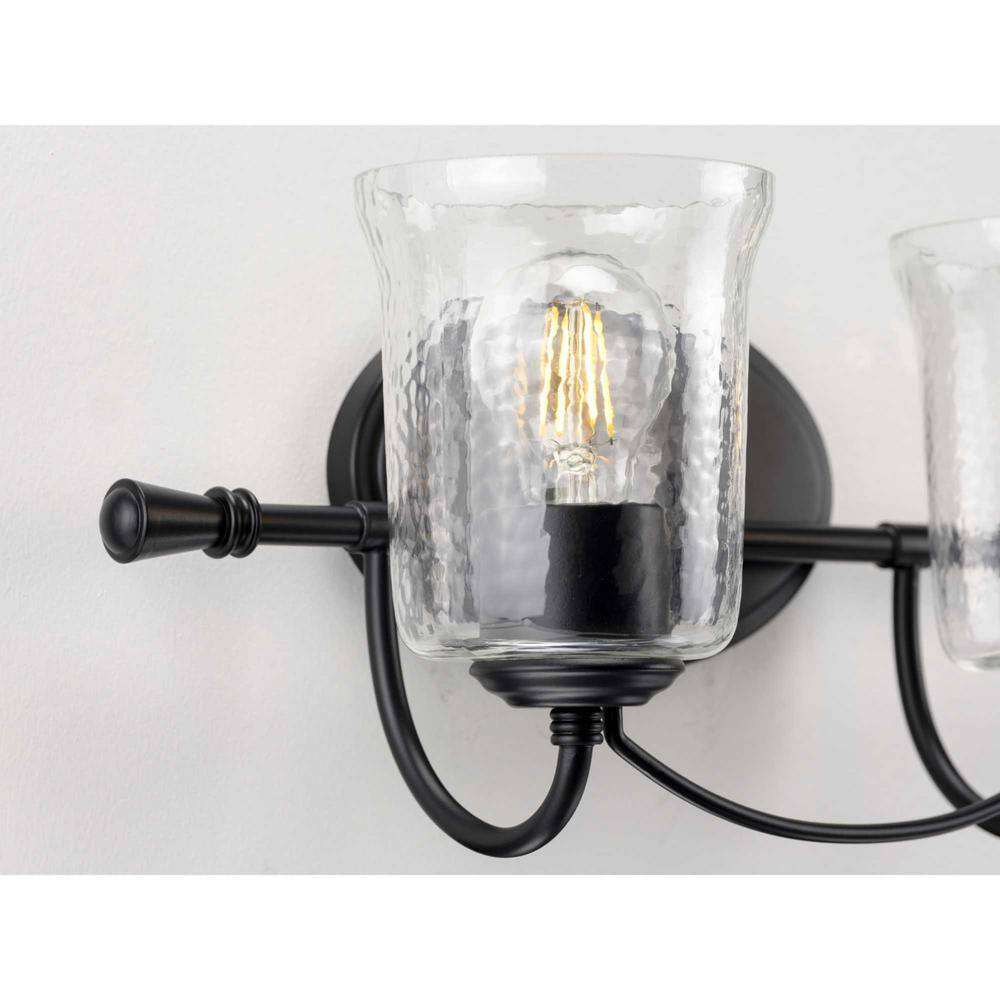 Black Steel Two-Light Dimmable Bath Light with Clear Glass Shades