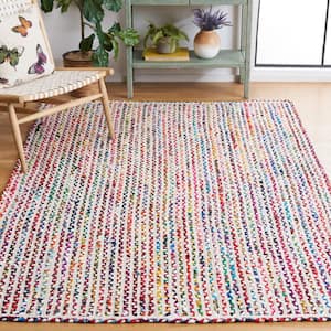 Braided Ivory Multi Doormat 3 ft. x 5 ft. Border Striped Area Rug