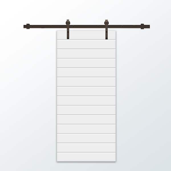CALHOME 30 in. x 96 in. White Painted Composite MDF Paneled Interior Sliding Barn Door with Hardware Kit