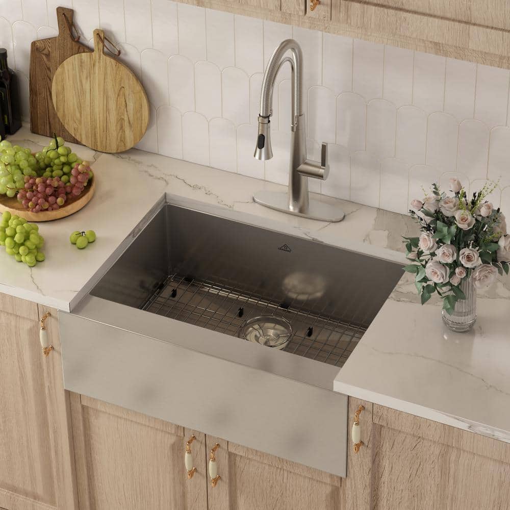 30" Brushed Stainless Steel Farmhouse Kitchen Sink with Single Bowl