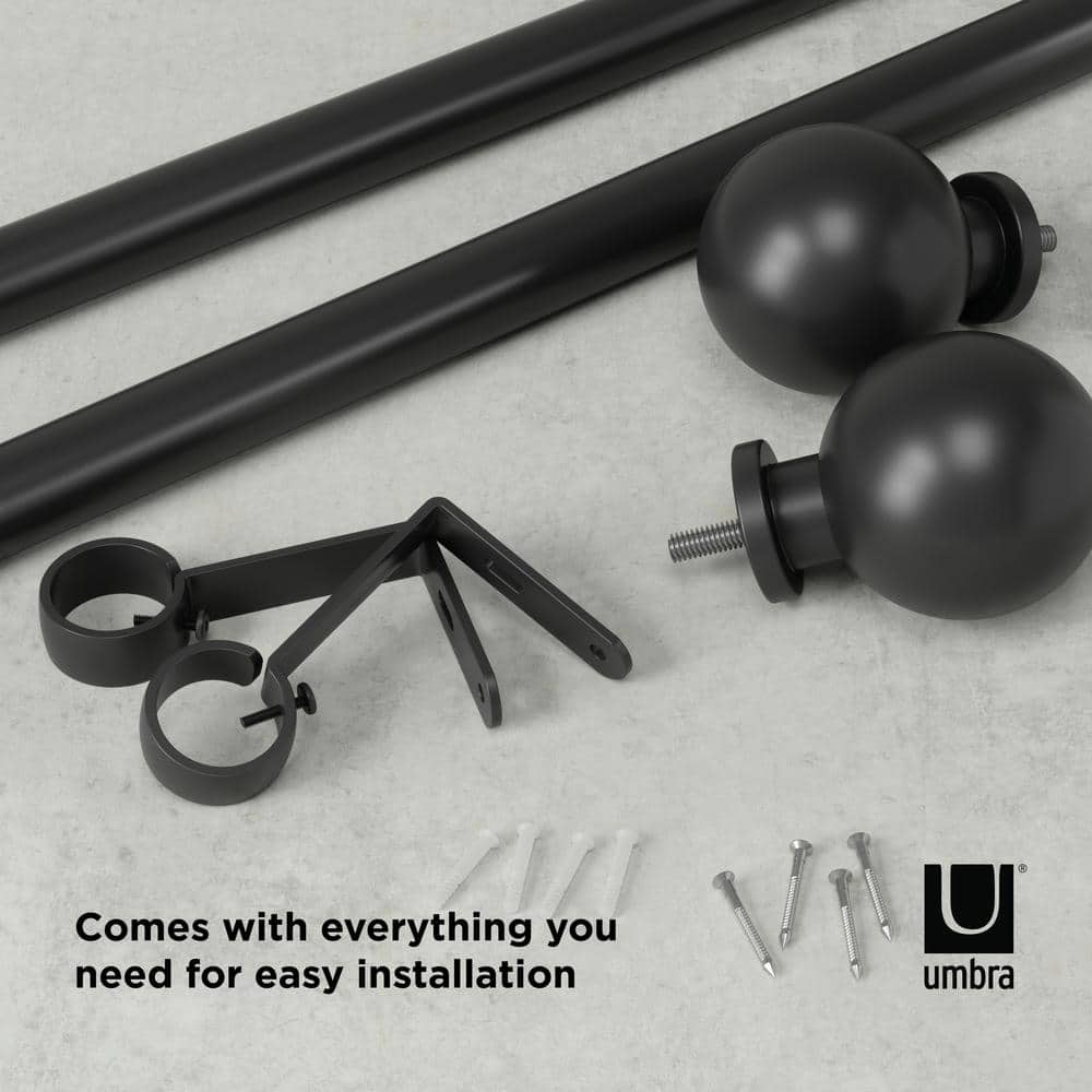 Matte Black Adjustable Steel Curtain Rod with Ball Finials