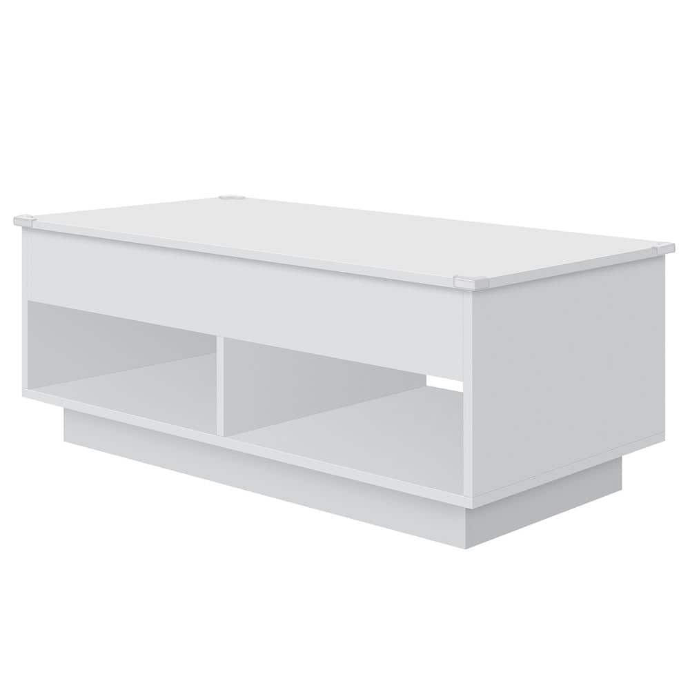40" White Particle Board Lift-Top Coffee Table with LED Lights