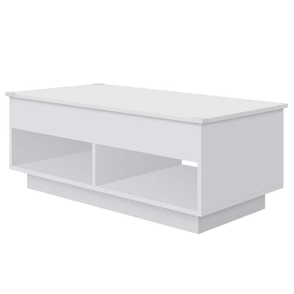 WOODYHOME 40.16 in. White Rectangle Wood Lift Top Coffee