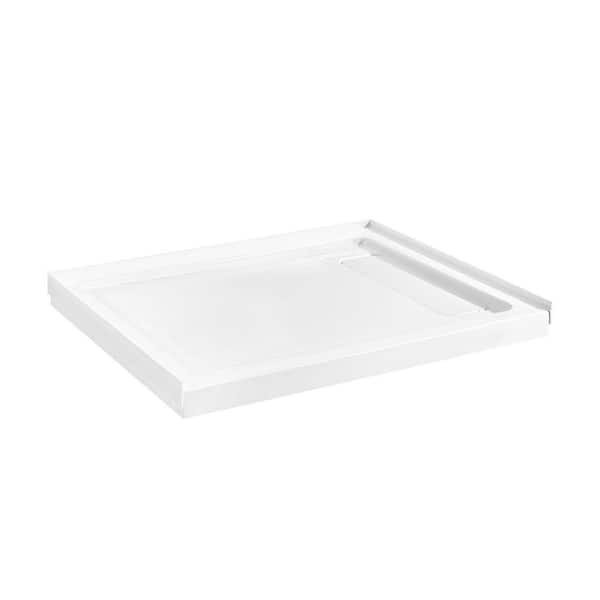 40-in L x 36-in W Alcove or Corner Shower Pan Base Rectangle with Hidden Side Drain, White Acrylic, Reversible Design