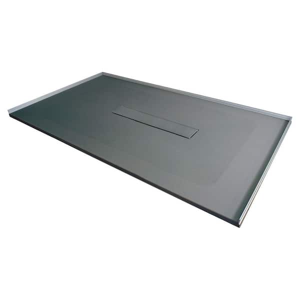 Trimslate 78.7 in. L x 39.4 in. W Alcove Customizable Shower Pan Base with Center Drain in Dark Grey