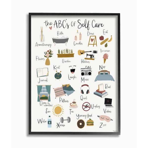 Stupell Industries ABC's of Self Care Adult Relaxation Alphabet by Gigi  Louise Framed Typography Wall Art Print 16 in. x 20 in. ab-288_fr_16x20 -  The Home Depot