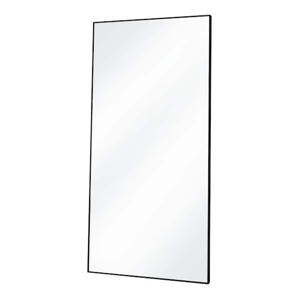 30 in. W x 71 in. H Rectangular Black Aluminum Alloy Framed Modern Oversized Wall Mirror