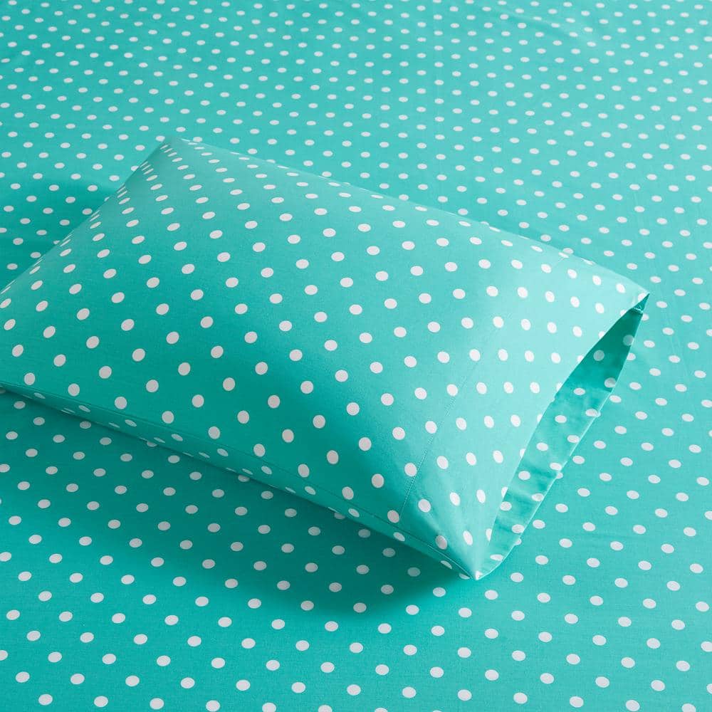 Seafoam Polka Dot Twin Cotton Percale Sheet Set