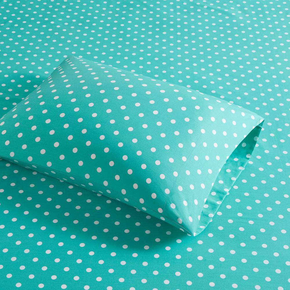 Seafoam Polka Dot Cotton Percale Full Sheet Set