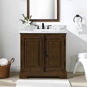 Clinton 36 in. W x 22 in. D x 34 in. H Single Sink Bath Vanity in Antique Coffee with Carrara Marble Top