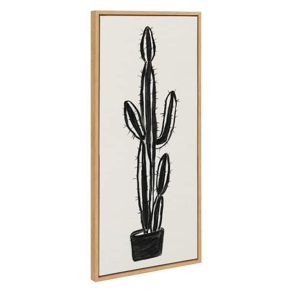 Kate and Laurel Sylvie 664 Cactus in Pot BW by Teju Reval of SnazzyHues Framed Art Print 18 in. x 40 in.