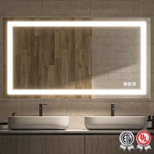 Super Bright 55 in. W x 30 in. H Rectangular Frameless Anti-Fog LED Wall Bathroom Vanity Mirror with Front Light