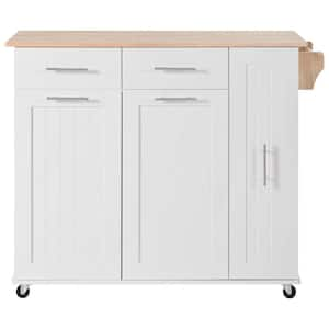 White Wood 46 in. Kitchen Island with 2 Drawers 3 Tier on Wheels with Towel Rack for Kitchen