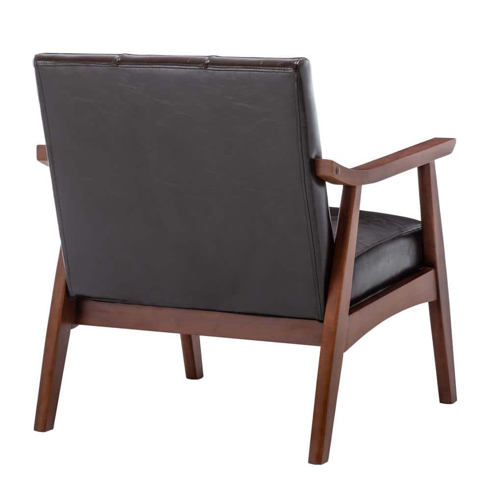 Espresso Faux Leather Accent Chair with Button-Tufted Backrest