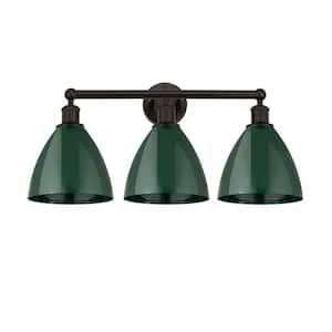 Plymouth Dome 25.5 in. 3-Light Oil Rubbed Bronze Vanity Light with Green Metal Shade