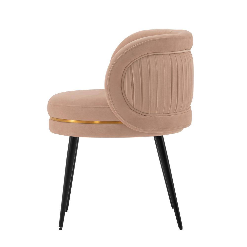 Set of 2 Nude Velvet Upholstered Dining Chairs with Gold Trim