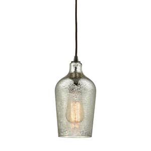Hammered Glass 1-Light Oil Rubbed Bronze with Hammered Mercury Glass Pendant