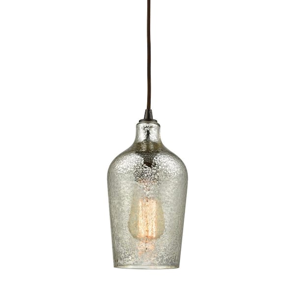 Titan Lighting Hammered Glass 1-Light Oil Rubbed Bronze with Hammered Mercury Glass Pendant