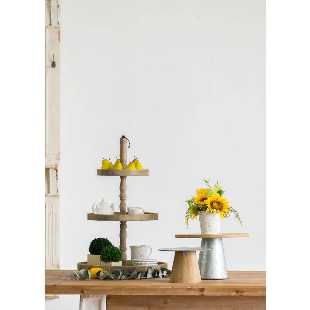 Woodruff Weathered Natural 3-Tier Round Wood Serving Tray