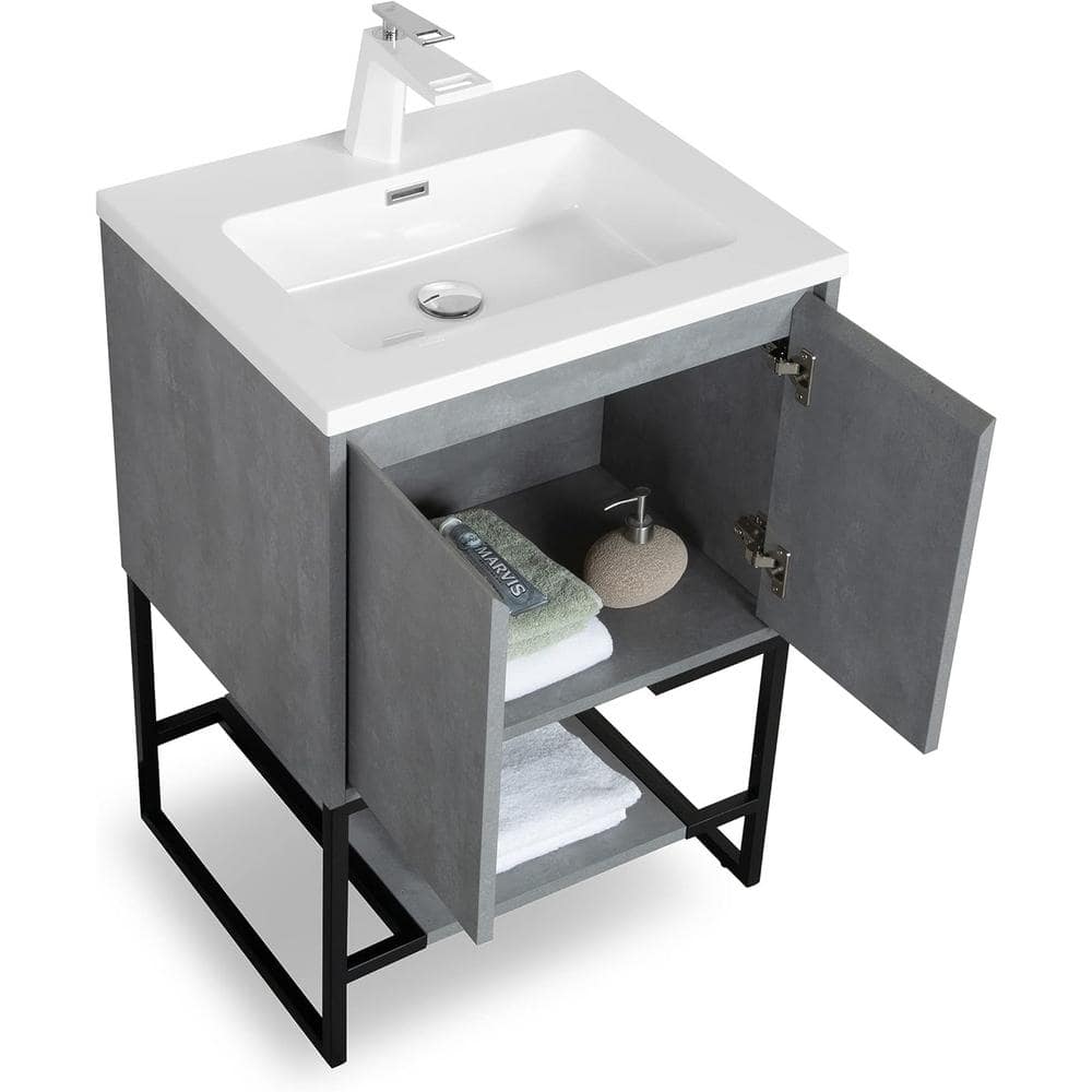 Allen 30 in. Freestanding Grey Bath Vanity Open-Shelf Bathroom Storage Vani