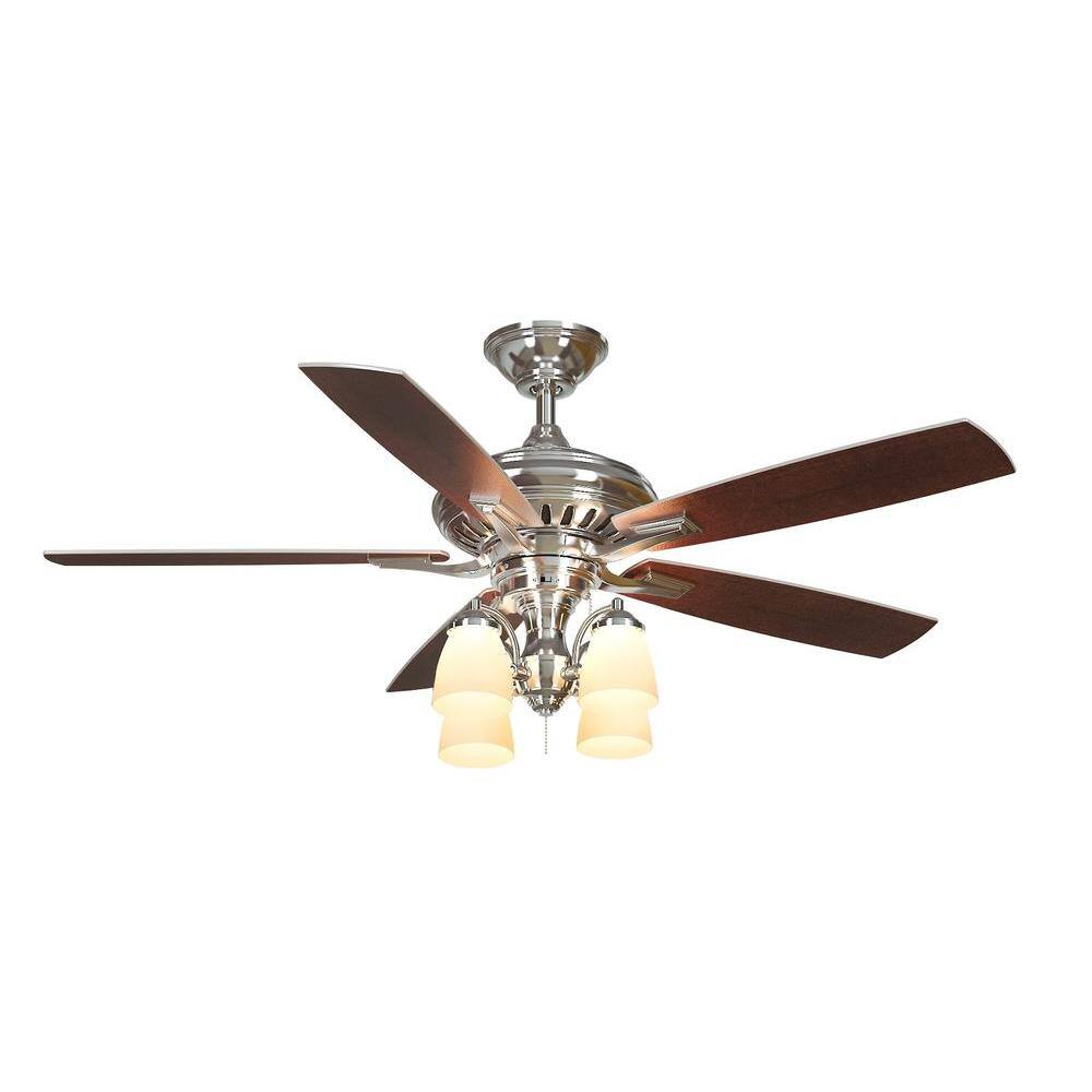 Indoor Polished Nickel Ceiling Fan w/ Light Kit Hampton Bay Bristol Lane 52 in 