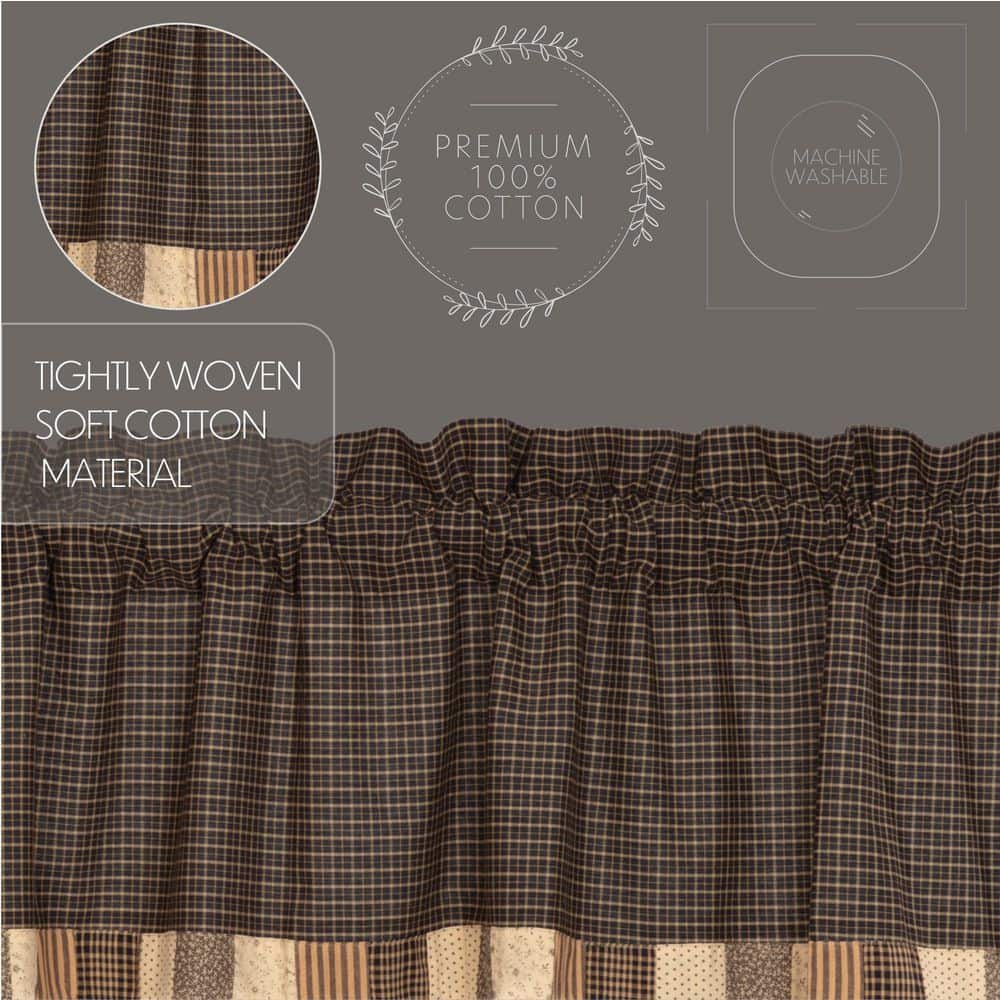 Kettle Grove Black and Khaki Cotton Rod Pocket Valance